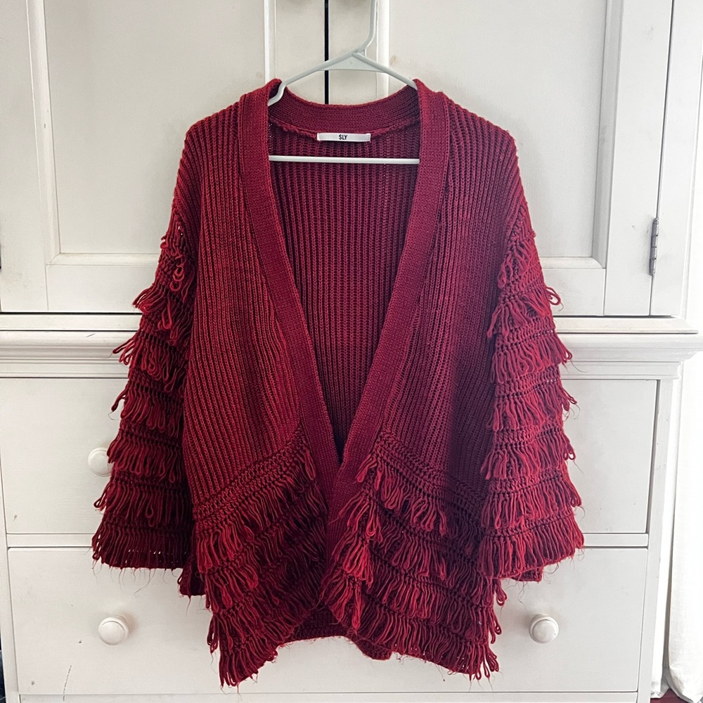 Ruffled Knit Cardigan Sweater
